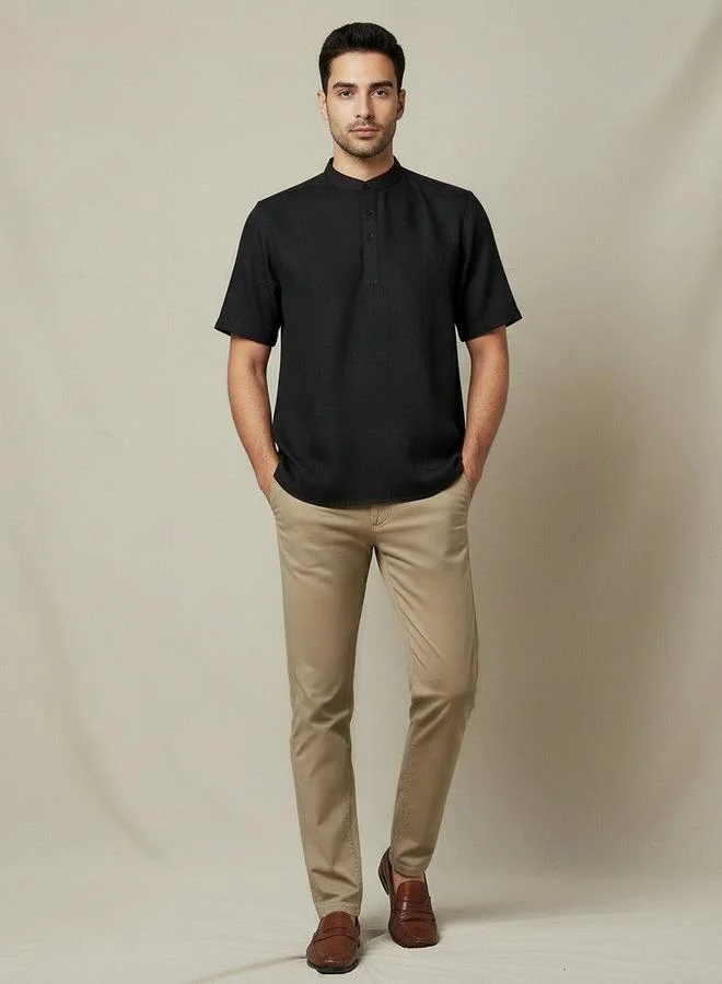 Splash FAV Men Mandarin Neck Short Sleeves Linen Look Shirt
